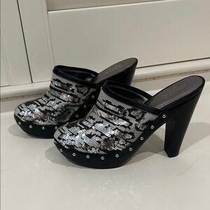 Coach Black and Silver Sequin Mules
